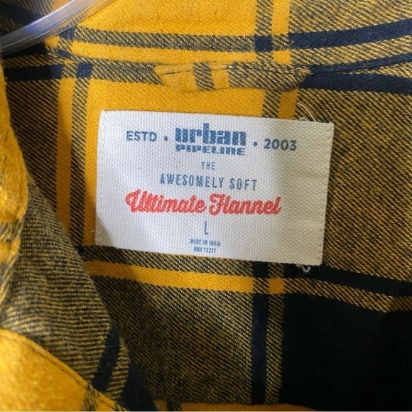 Urban Pipeline Yellow and Black Button Down Flannel Shirt Boys Size L - Picture 5 of 7